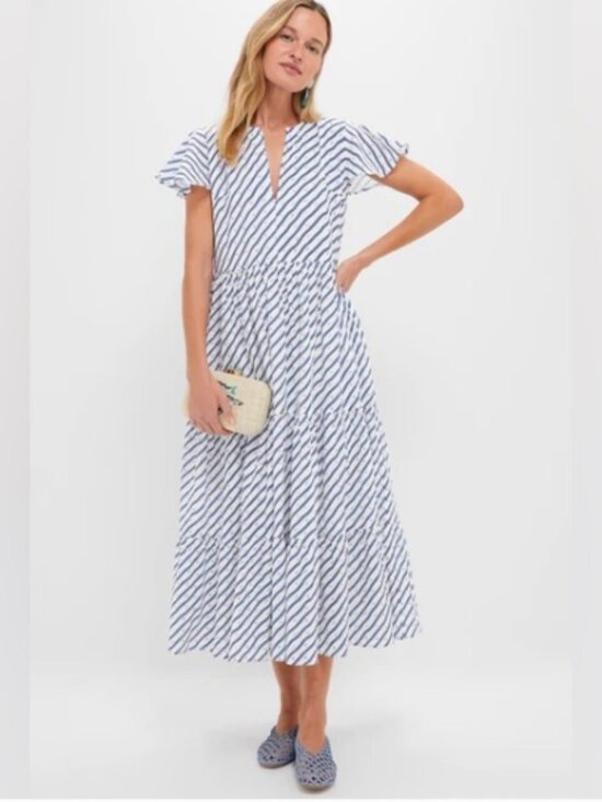 Oliphant Dresses & Skirts - Oliphant Women’s V-Neck Dipsy Navy Long Tiered Maxi Summer Dress Size Small